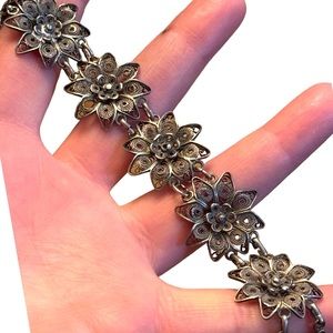 Antique Sterling silver 925 Filagree fancy flowner link art deco bracelet